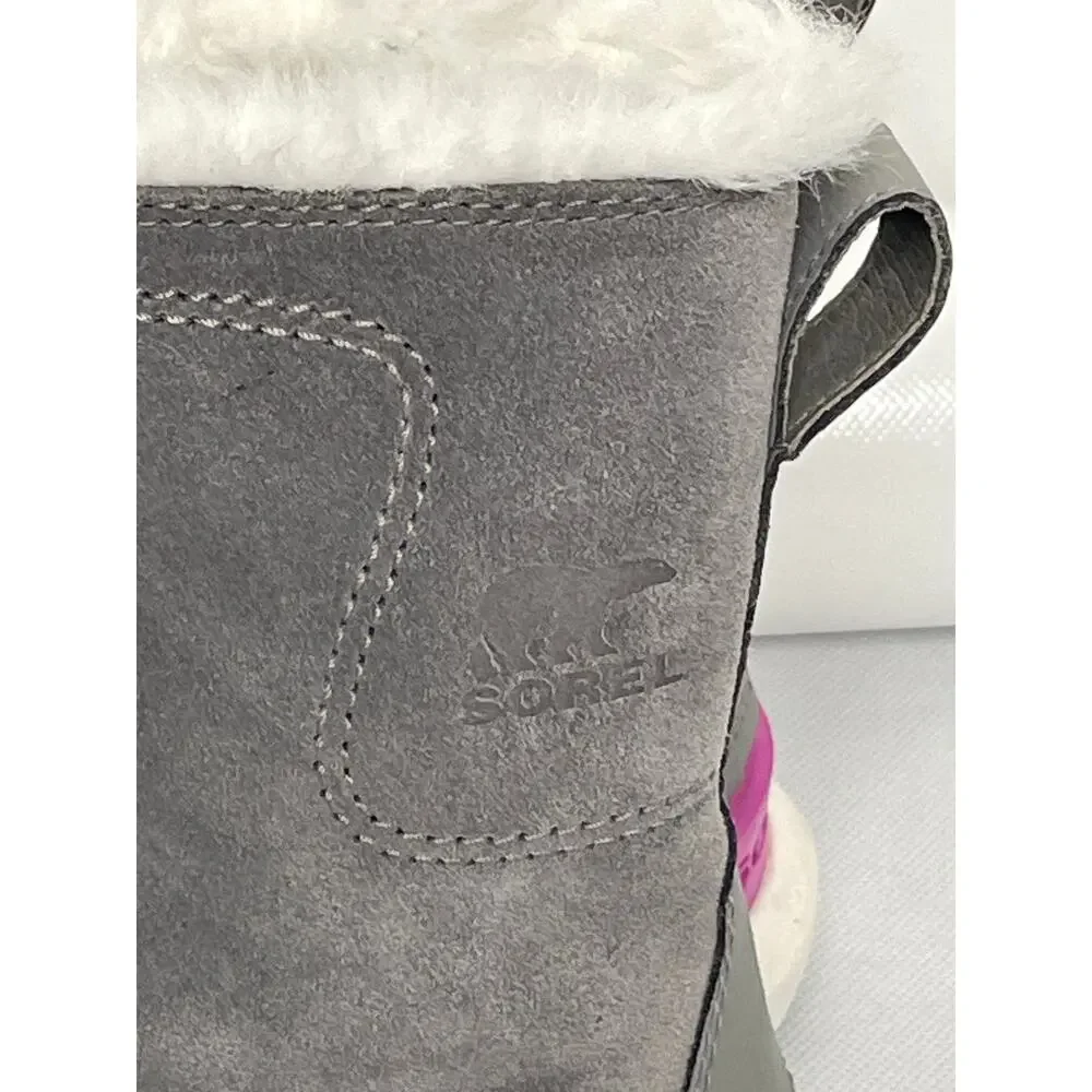 SOREL Gray Suede & Felt Waterproof Winter Boots Faux Fur Lined Size 6